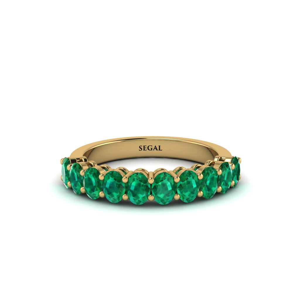 10 Stone Emerald Oval Cut Wedding Band Ring - Harriet No. 4